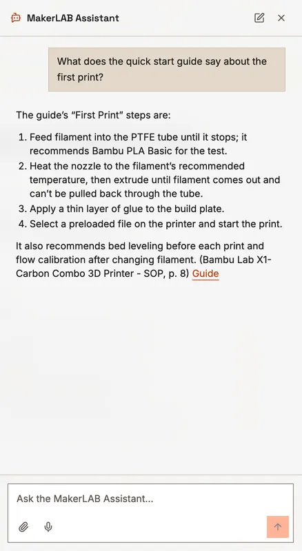 The assistant's answer on the X1-Carbon's page, citing the quick start guide.
